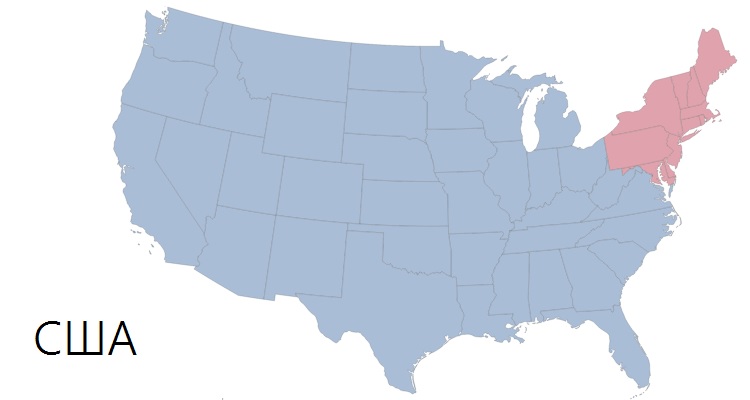 Карта США. Северо-восток